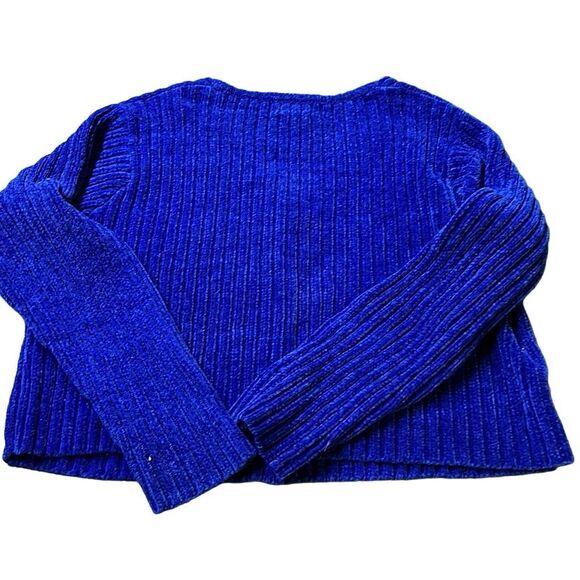 Moda Int'l Women's Blue Button Front Cropped Ribbed Cardigan Sweater Large - Picture 3 of 8